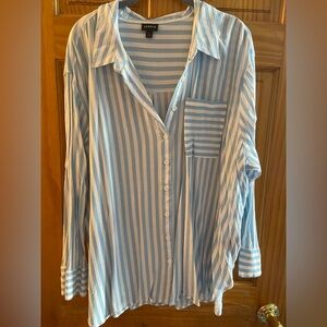 Blue and white stripped button down shirt